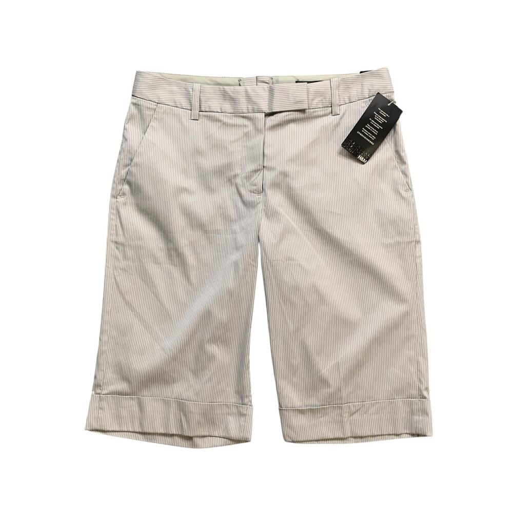 H&M Shorts Womens 8 Ash White Pinstripe Mid Rise Bermuda Slash Pocket Stretch
